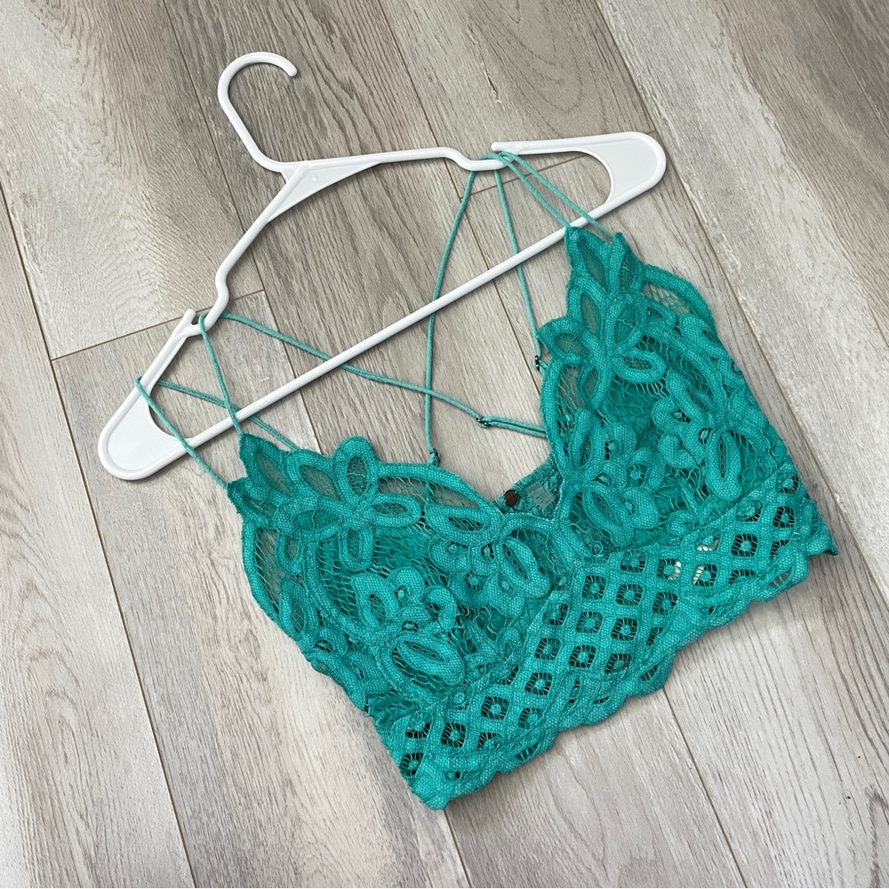 Free People Bralette adella lace racerback womens Teal small feminine cute fairy